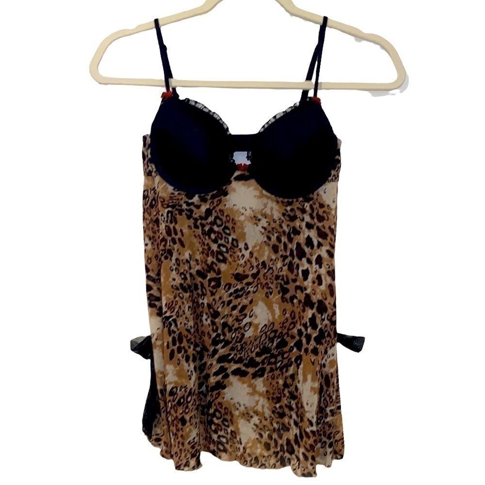 Cabernet Bow Romantic Leopard Animal Print Baby Doll Lingerie​​​​​​​​​​​​​​​​​​​